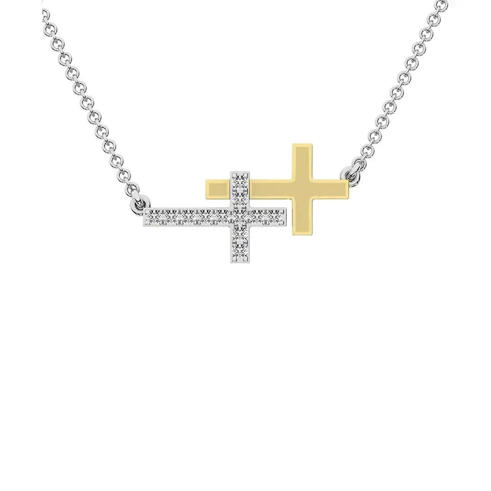 10K Two Tone Gold 1/6 Ct.Tw. Diamond Duel Cross Necklace - Larson Jewelers