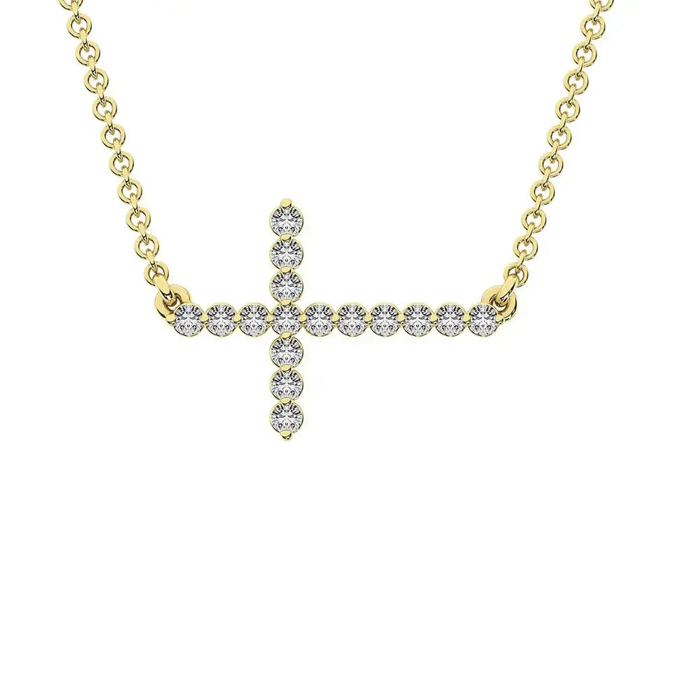 14K Yellow Gold 1/5 Ct.Tw. Diamond Cross Necklace - Larson Jewelers
