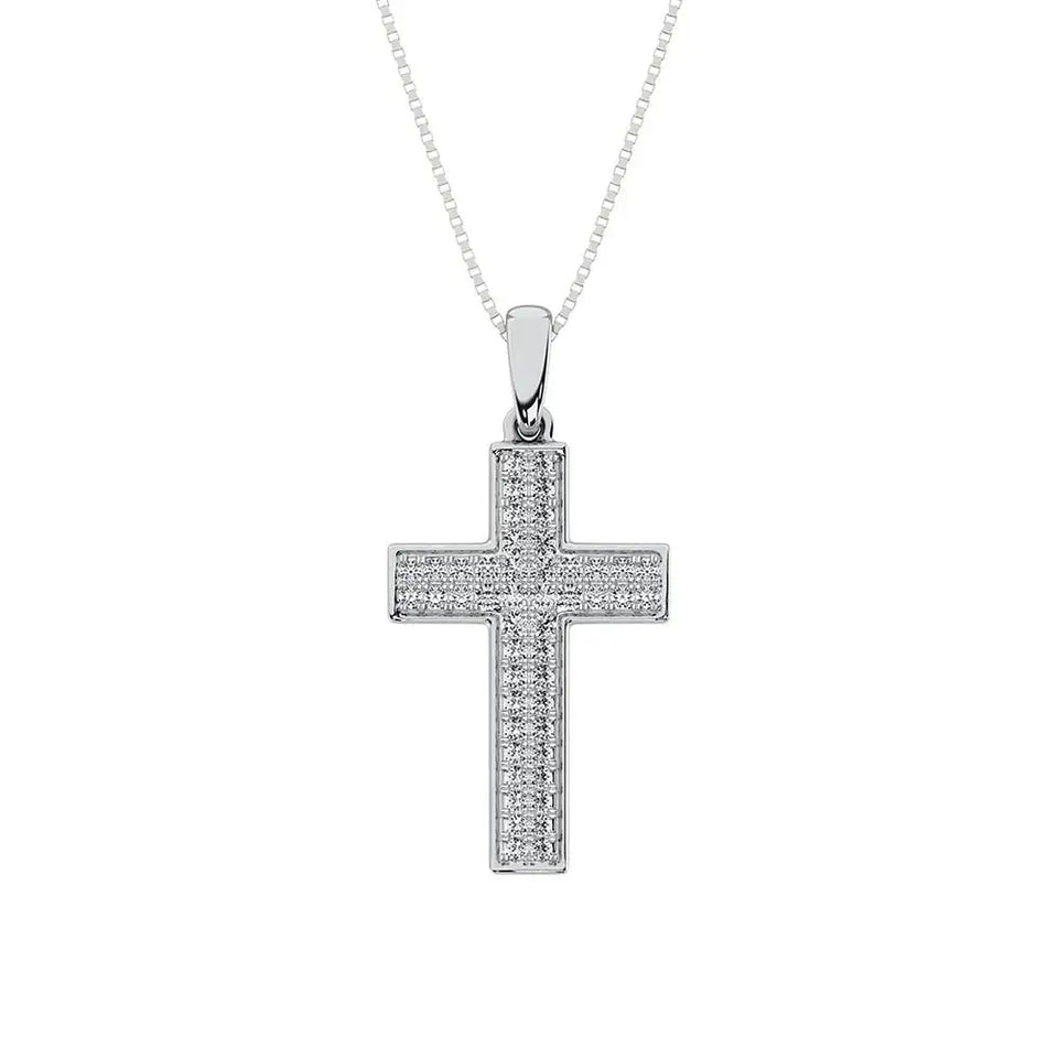 10K White Gold 1/4 Ct.Tw. Diamond Pave Set Cross Pendant - Larson Jewelers