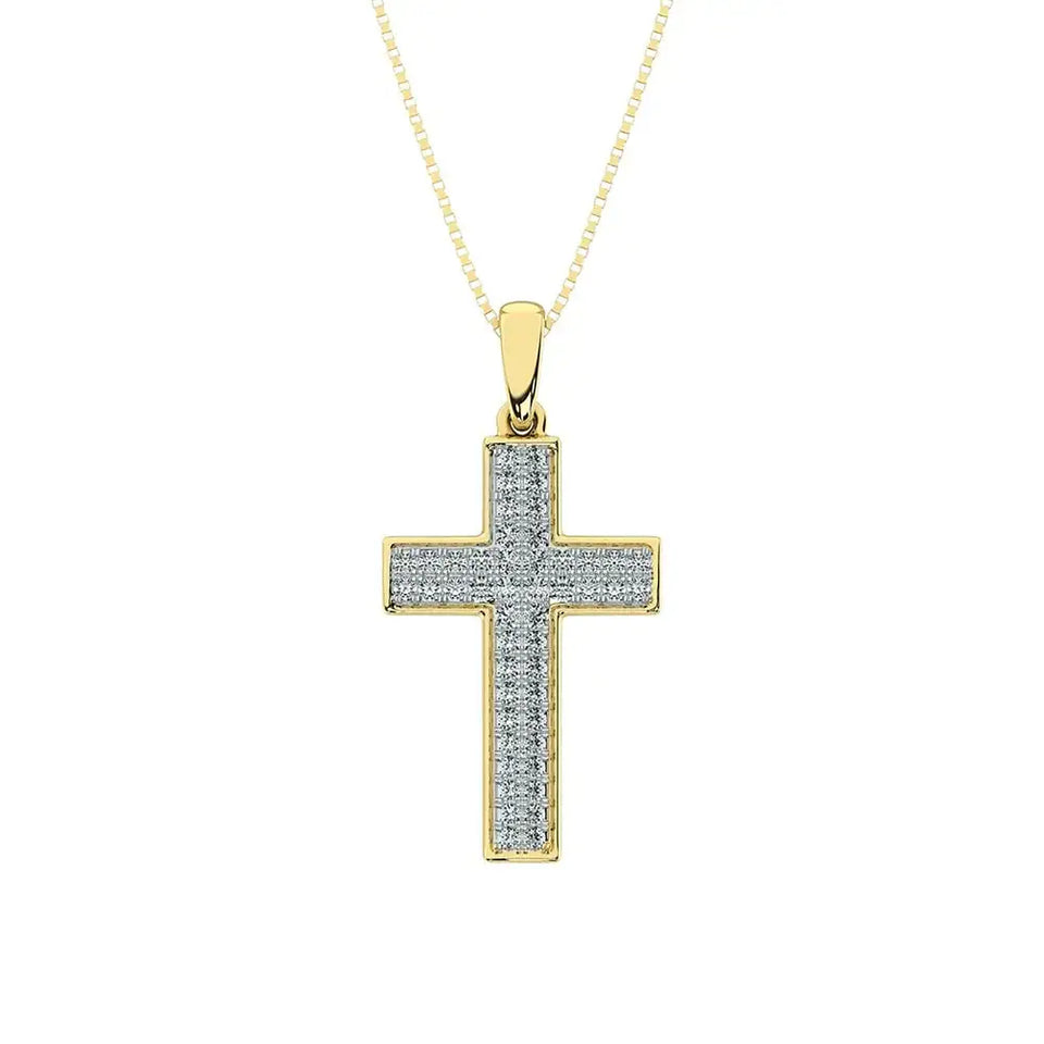 10K Yellow Gold 1/4 Ct.Tw. Diamond Pave Set Cross Pendant - Larson Jewelers