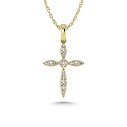 14K Yellow Gold Diamond 1/8 Ct.Tw. Cross Pendant