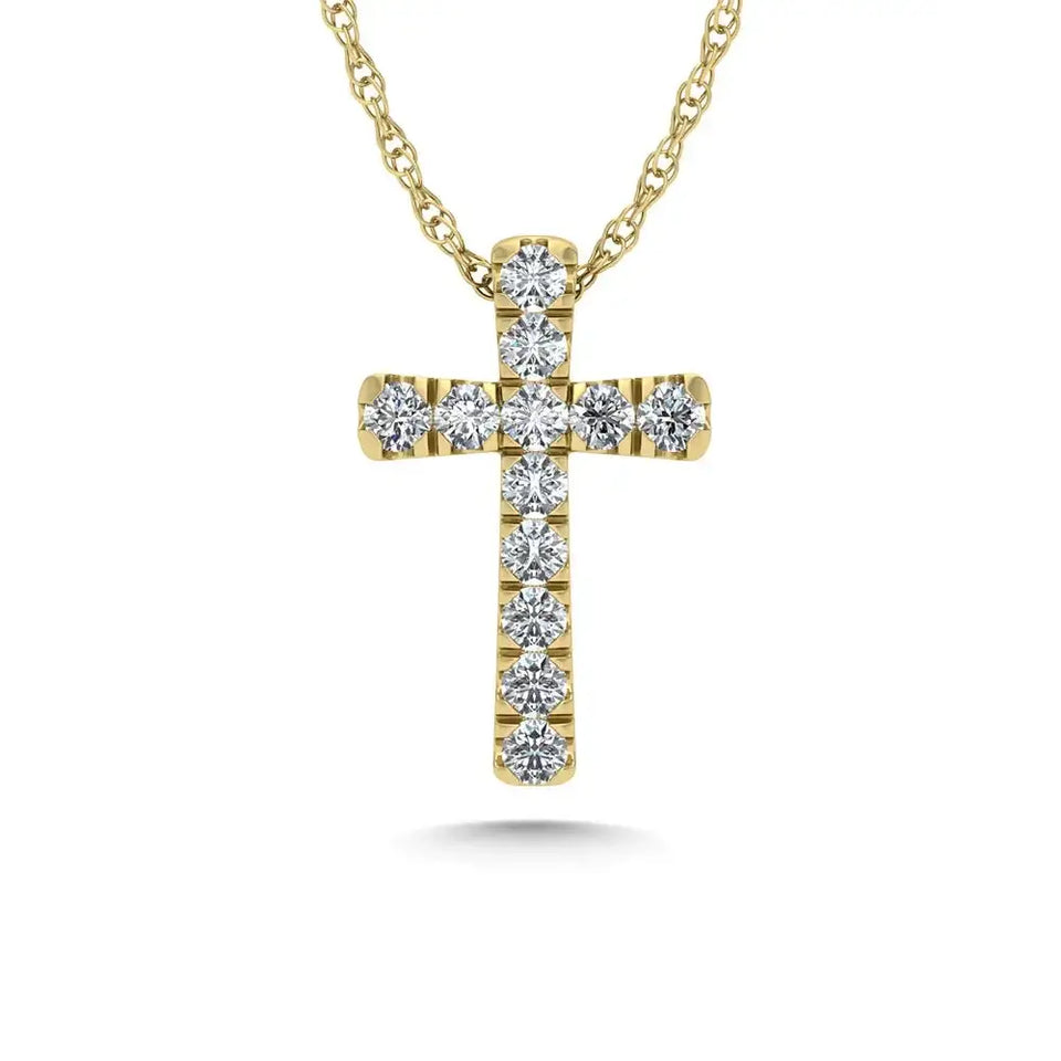 14K Yellow Gold Diamond 1/8 Ct.Tw. Cross Pendant - Larson Jewelers