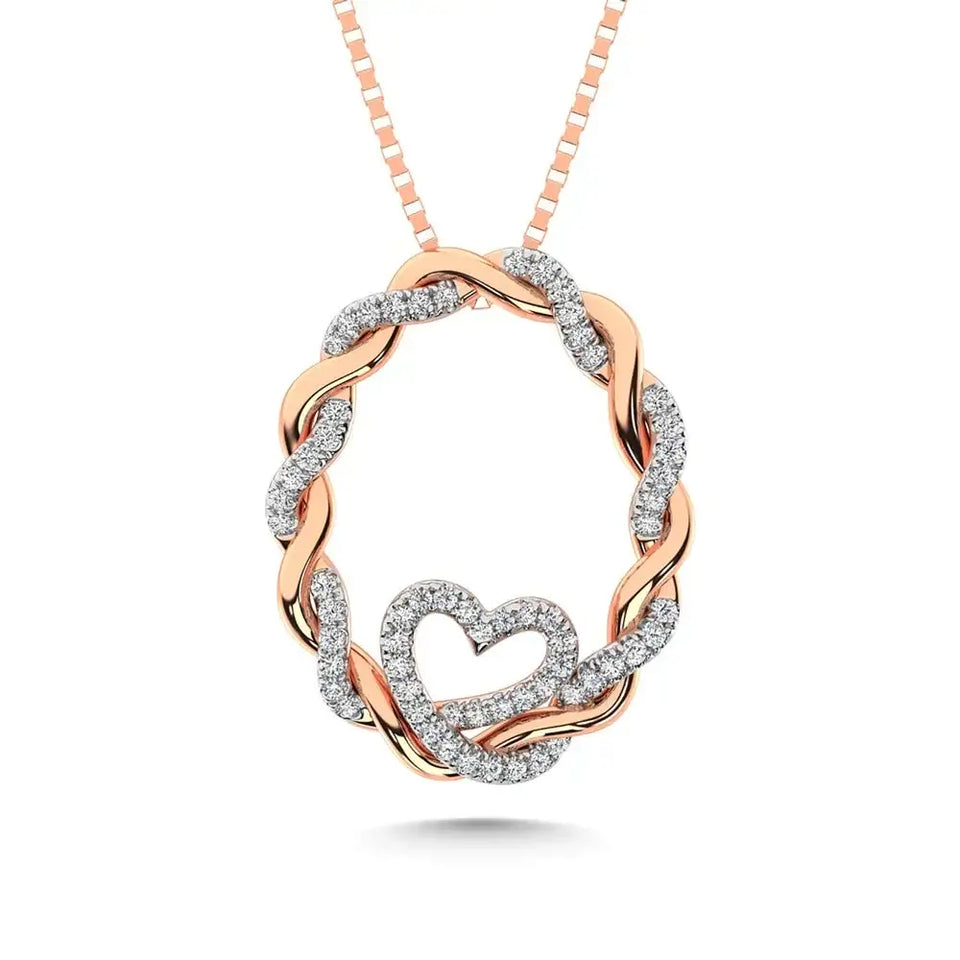 14K Rose Gold Diamond 1/4 Ct.Tw. Circle and Heart Fashion Pendant - Larson Jewelers