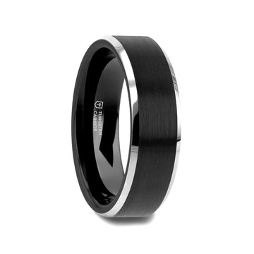 Black brushed-center tungsten ring, 6mm width side view