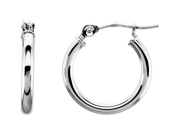 14K White Tube 15mm Hoop Earrings - Larson Jewelers