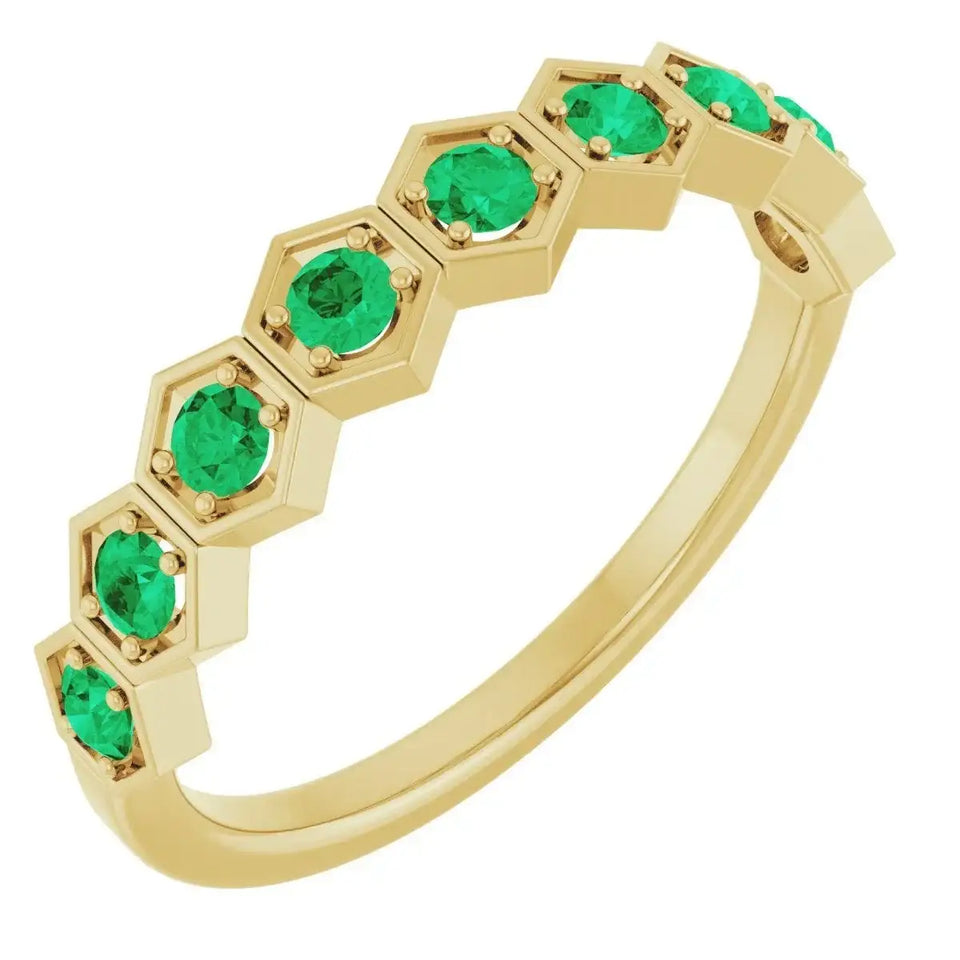 14K Yellow Natural Emerald Stackable Ring - Larson Jewelers