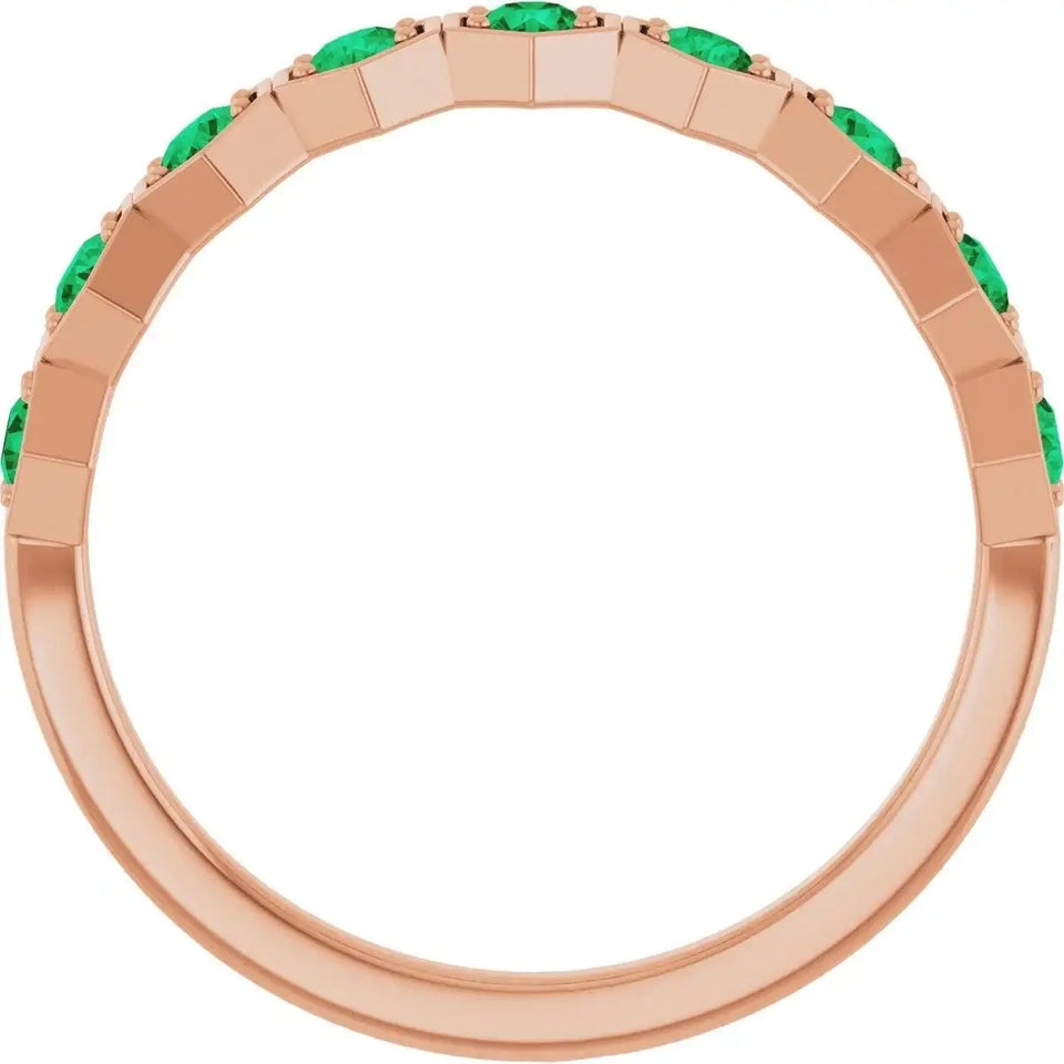 14K Rose Natural Emerald Stackable Ring - Larson Jewelers
