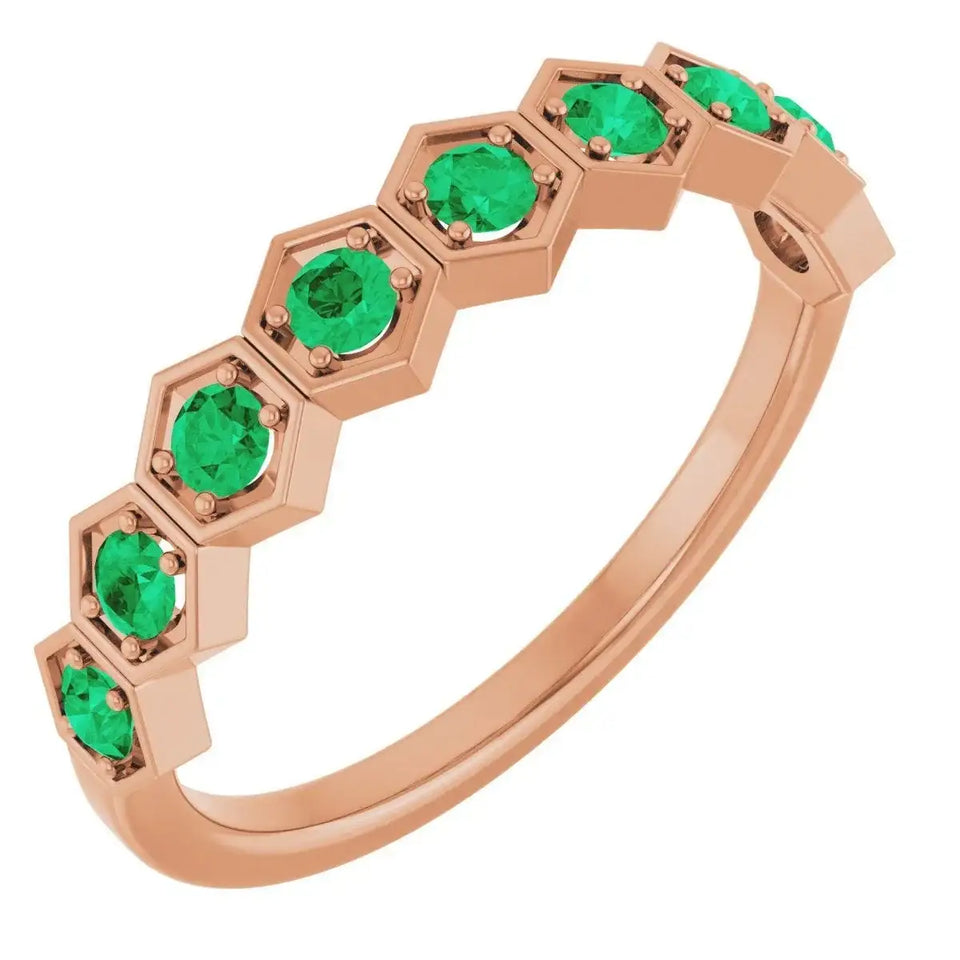 14K Rose Natural Emerald Stackable Ring - Larson Jewelers