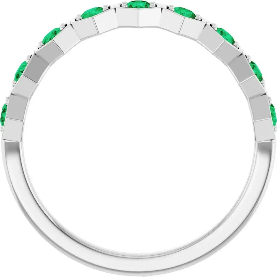 14K White Lab-Grown Emerald Stackable Ring - Larson Jewelers