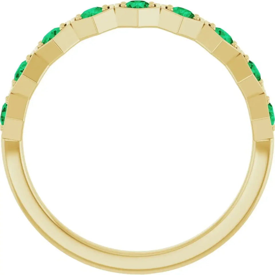 14K Yellow Lab-Grown Emerald Stackable Ring - Larson Jewelers