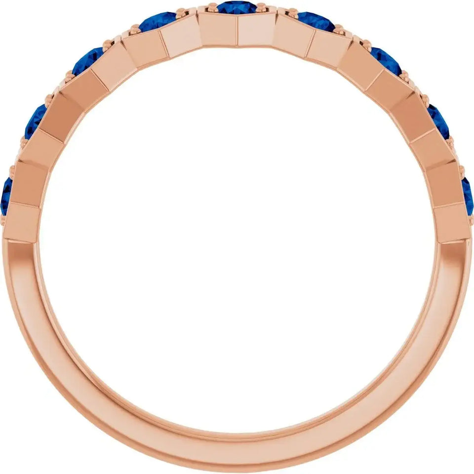 14K Rose Natural Blue Sapphire Stackable Ring - Larson Jewelers