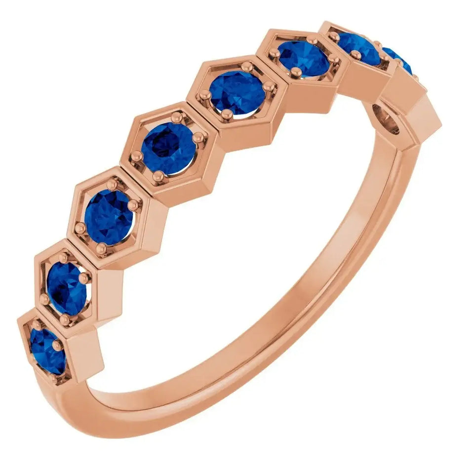 14K Rose Natural Blue Sapphire Stackable Ring - Larson Jewelers