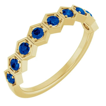 14K Yellow Lab-Grown Blue Sapphire Stackable Ring - Larson Jewelers