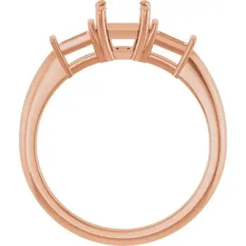 Rose gold engagement ring setting with four-prong head sized for asscher-cut stones, shown without center stone.