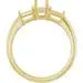 Gold engagement ring setting with prong crown and oval stone placeholder.