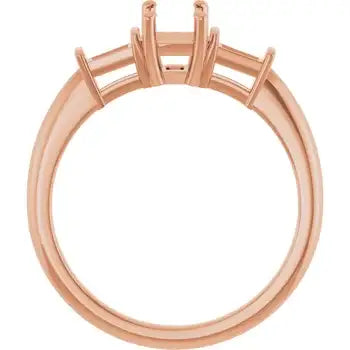 Rose gold engagement ring setting with four prongs and empty center stone seat.