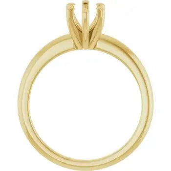 Yellow gold solitaire engagement ring setting with four-prong marquise crown on rounded band.