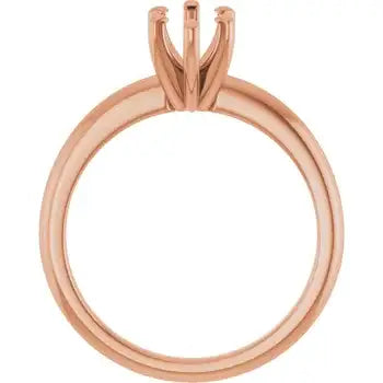 Rose gold solitaire engagement ring setting with four-prong marquise stone head, shown from front view.