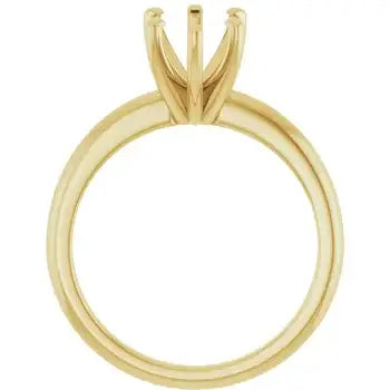 Gold solitaire ring setting with pear-shaped stone prongs and polished band.
