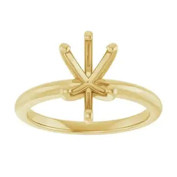 Gold solitaire engagement ring setting with pear-shaped stone prongs and polished band.