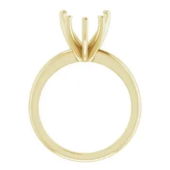 Gold-toned solitaire engagement ring setting with four-prong head designed for heart-shaped stones.
