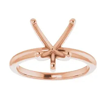 Rose gold solitaire engagement ring setting with crossed prongs designed for heart-shaped stones.