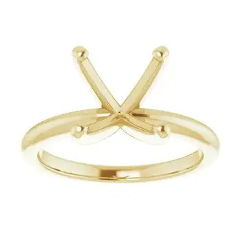 Gold-toned solitaire engagement ring setting with crossed prongs and polished band, shown from front view.