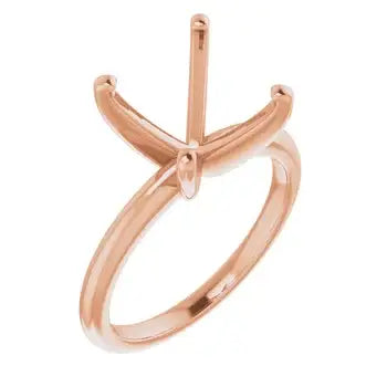 Rose gold solitaire ring setting with four-prong cushion stone holder and polished band.