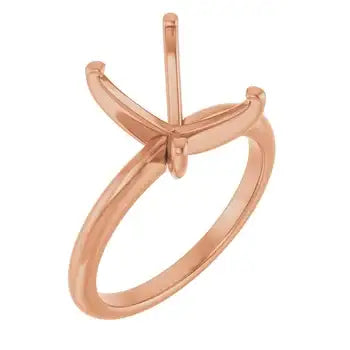 Rose gold solitaire ring setting with emerald-cut stone holder and polished band.