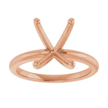 Rose gold solitaire ring setting with crossed prongs designed for oval stones.