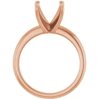 Rose gold solitaire ring setting with V-shaped prongs, empty center stone opening.
