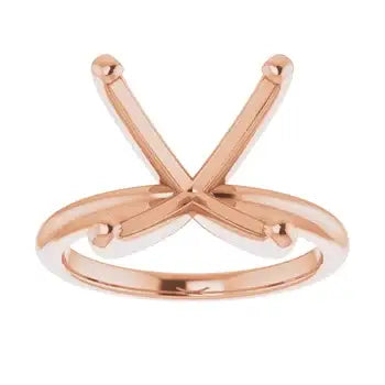 Rose gold solitaire engagement ring setting with crossed prongs for square-cut stones.