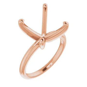 Rose gold solitaire ring setting with square stone holder and polished band.