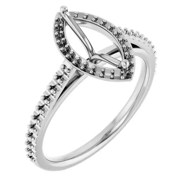 VIVIENNE Pavé Halo Four Prong Solitaire Lab Diamond Engagement Ring Setting for Marquise Stones - Larson Jewelers