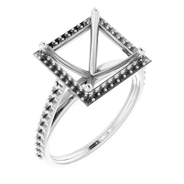 VIVIENNE Pavé Halo Four Prong Solitaire Lab Diamond Engagement Ring Setting for Square Stones - Larson Jewelers