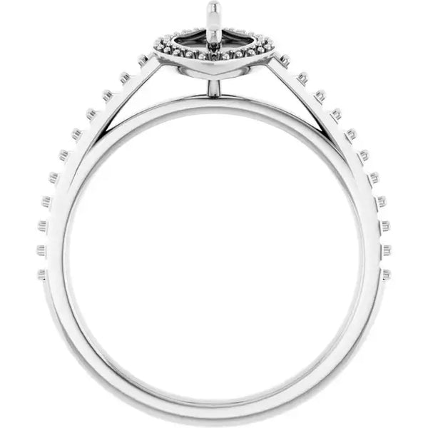 VIVIENNE Pavé Halo Four Prong Solitaire Lab Diamond Engagement Ring Setting for Marquise Stones - Larson Jewelers