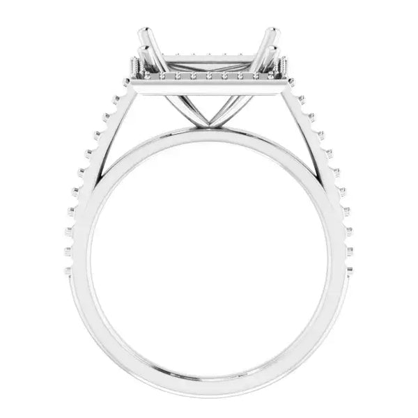 VIVIENNE Pavé Halo Four Prong Solitaire Lab Diamond Engagement Ring Setting for Square Stones - Larson Jewelers