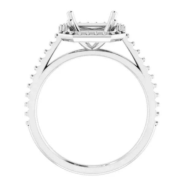 VIVIENNE Pavé Halo Four Prong Solitaire Lab Diamond Engagement Ring Setting for Emerald Stones - Larson Jewelers