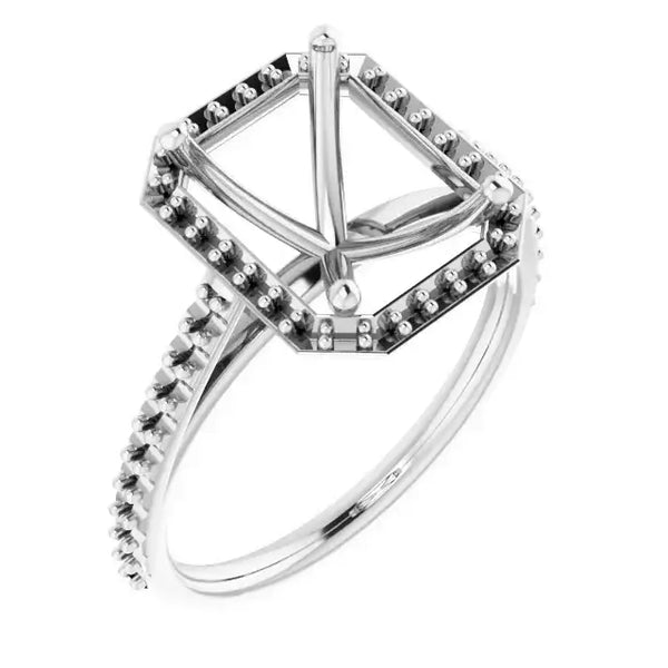 VIVIENNE Pavé Halo Four Prong Solitaire Lab Diamond Engagement Ring Setting for Emerald Stones - Larson Jewelers