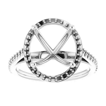 VIVIENNE Pavé Halo Four Prong Solitaire Lab Diamond Engagement Ring Setting for Oval Stones - Larson Jewelers