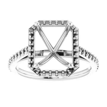 VIVIENNE Pavé Halo Four Prong Solitaire Lab Diamond Engagement Ring Setting for Emerald Stones - Larson Jewelers