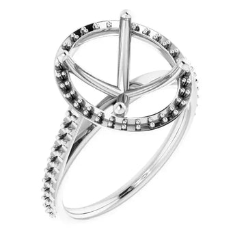 VIVIENNE Pavé Halo Four Prong Solitaire Lab Diamond Engagement Ring Setting for Oval Stones - Larson Jewelers