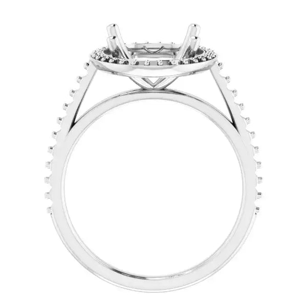 VIVIENNE Pavé Halo Four Prong Solitaire Lab Diamond Engagement Ring Setting for Oval Stones - Larson Jewelers
