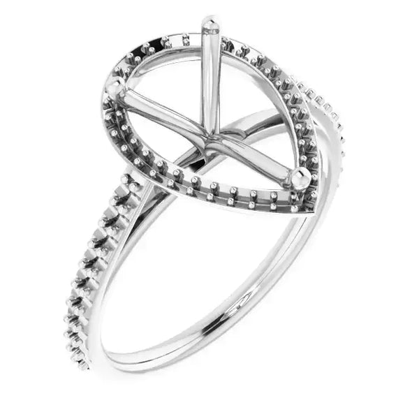 VIVIENNE Pavé Halo Four Prong Solitaire Lab Diamond Engagement Ring Setting for Pear Stones - Larson Jewelers
