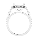 Anillo de compromiso VIVIENNE con solitario de cuatro puntas y halo pavé de diamantes de laboratorio para piedras cojín