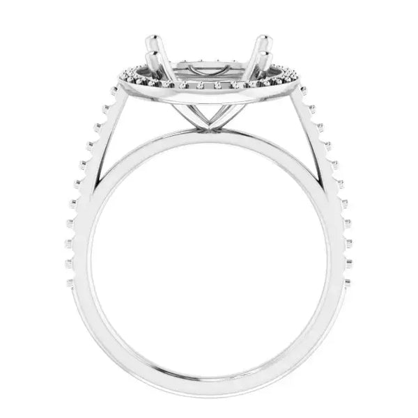 VIVIENNE Pavé Halo Four Prong Solitaire Lab Diamond Engagement Ring Setting for Round Stones - Larson Jewelers