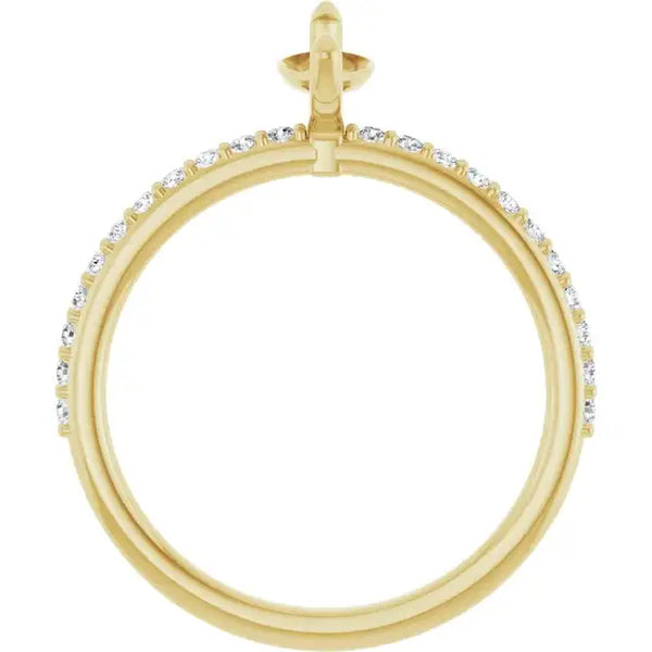 Gold engagement ring setting with round diamonds along the band and cross detail at top, sized for marquise stone.