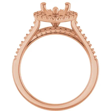 Rose gold engagement ring setting with ornate angel-wing shoulders and diamond accents along the band.