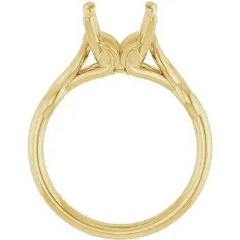 Gold solitaire ring setting with open prongs designed for emerald stone placement.