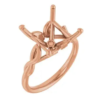 Rose gold solitaire engagement ring setting with four-prong head designed for square stones.